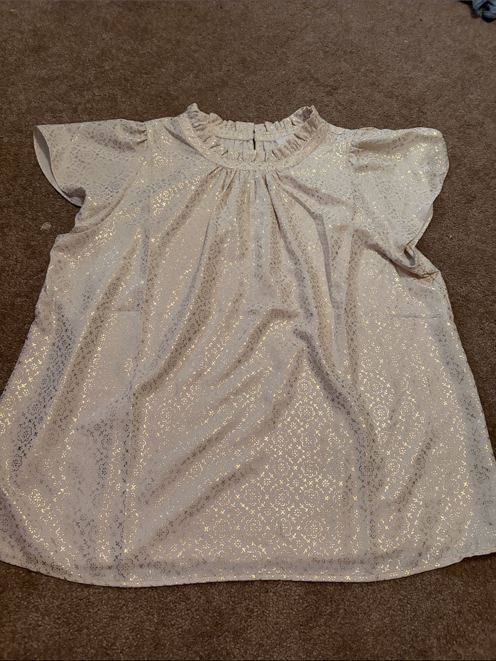 LOFT Cream Blouse with Gold Metallic Detail